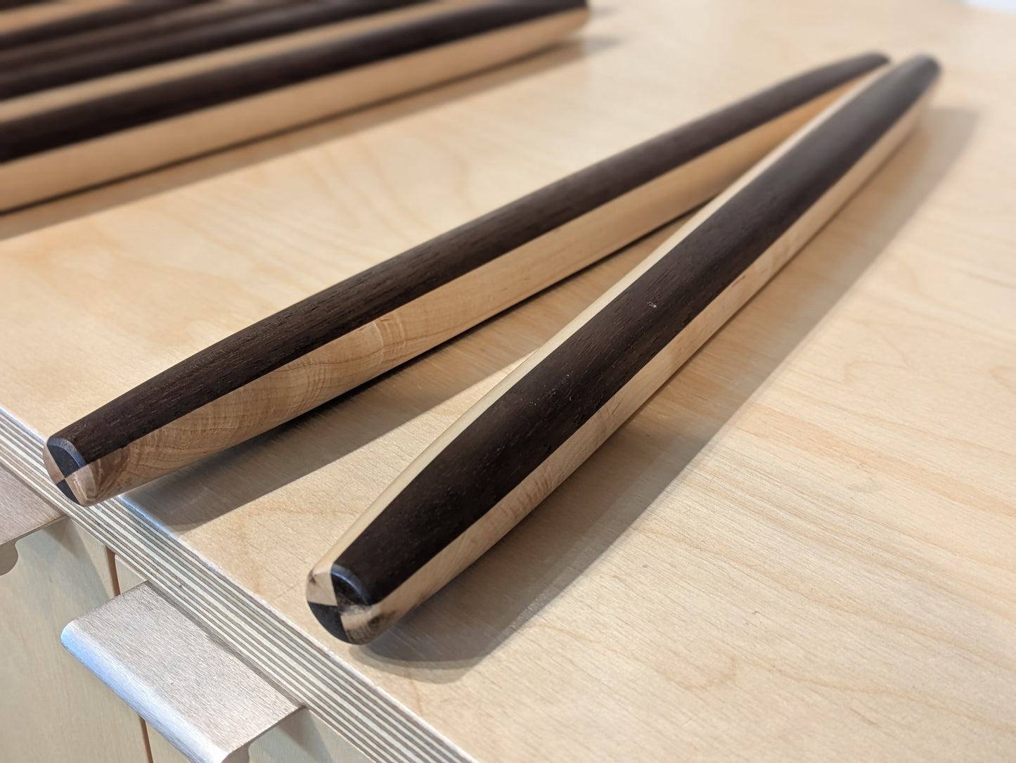Walnut and maple French rolling pins