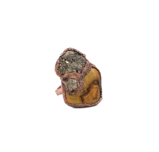 Pyrite, Tiger's Eye & Quartz Ring by Nina Kawar