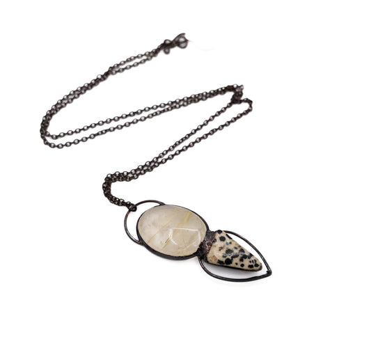 Rutilated Quartz & Dalmatian Jasper necklace by Nina Kawar