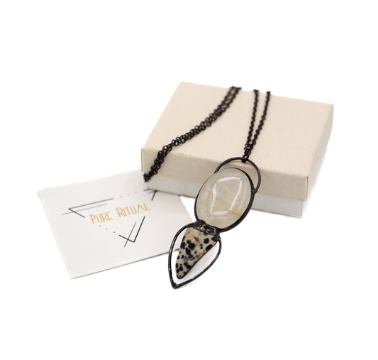 Rutilated Quartz & Dalmatian Jasper necklace by Nina Kawar