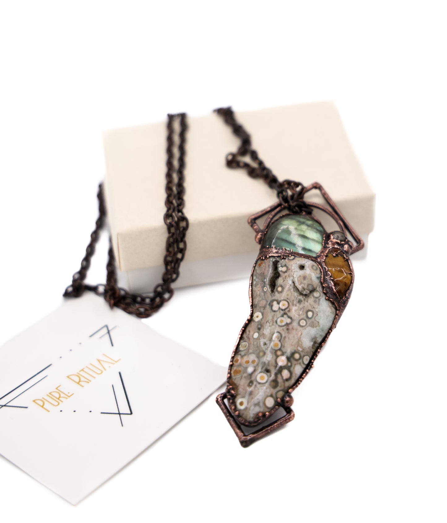 Labradorite, Ocean Jasper,Tiger's Eye necklace by Nina Kawar