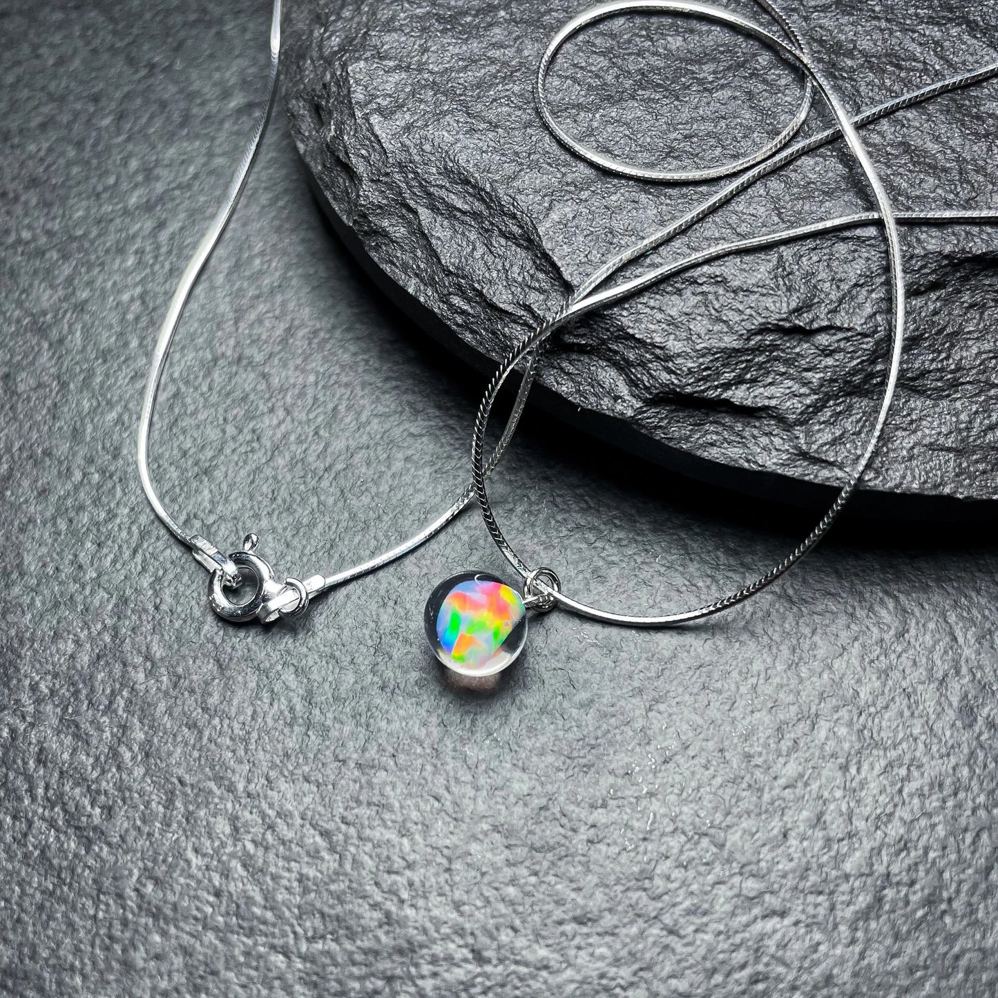 Blob Blob Opal Drop Necklace 18" Silver