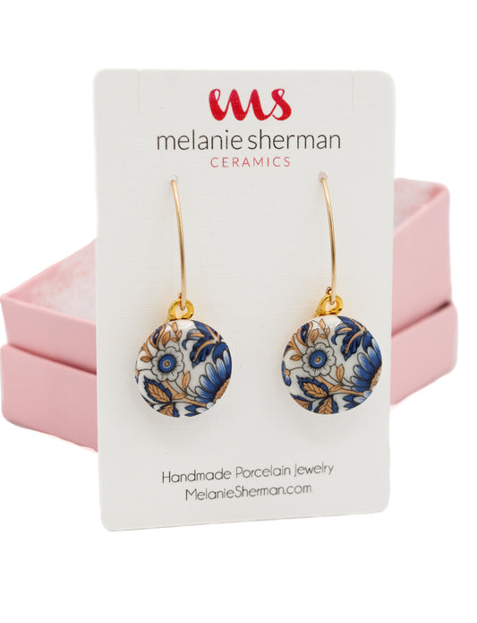 Porcelain Dangle Earrings Blue multi flowers