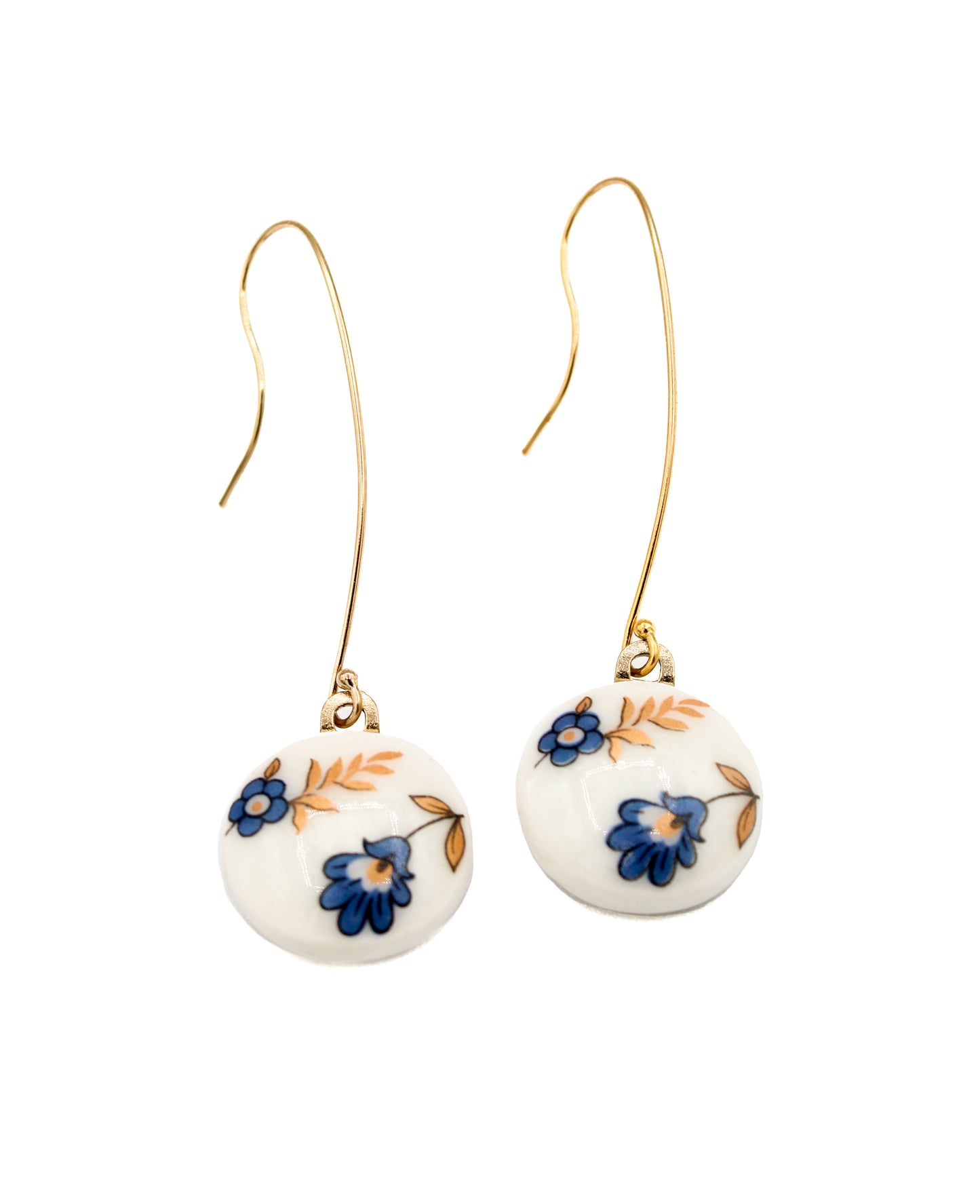 Porcelain Dangle Earrings Blue 2 Flowers