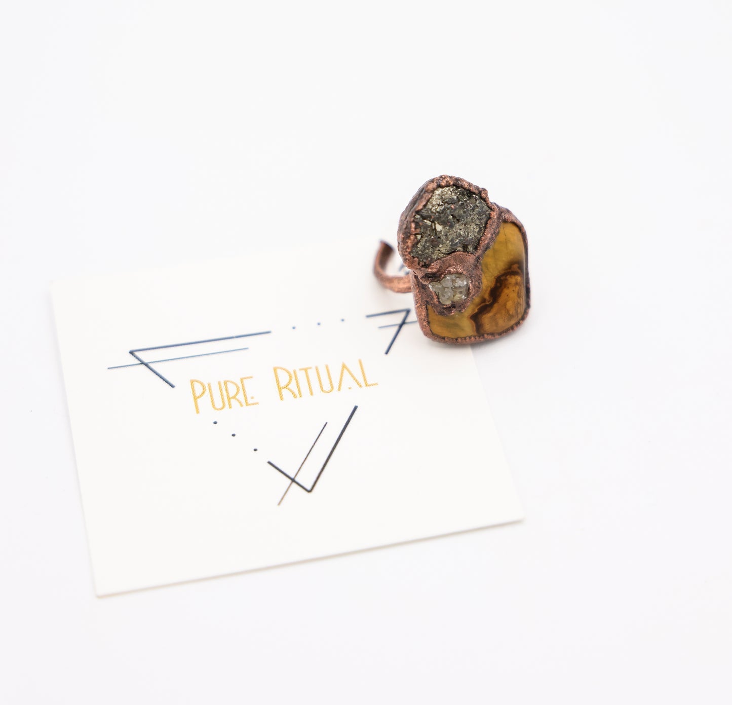 Pyrite, Tiger's Eye & Quartz Ring by Nina Kawar