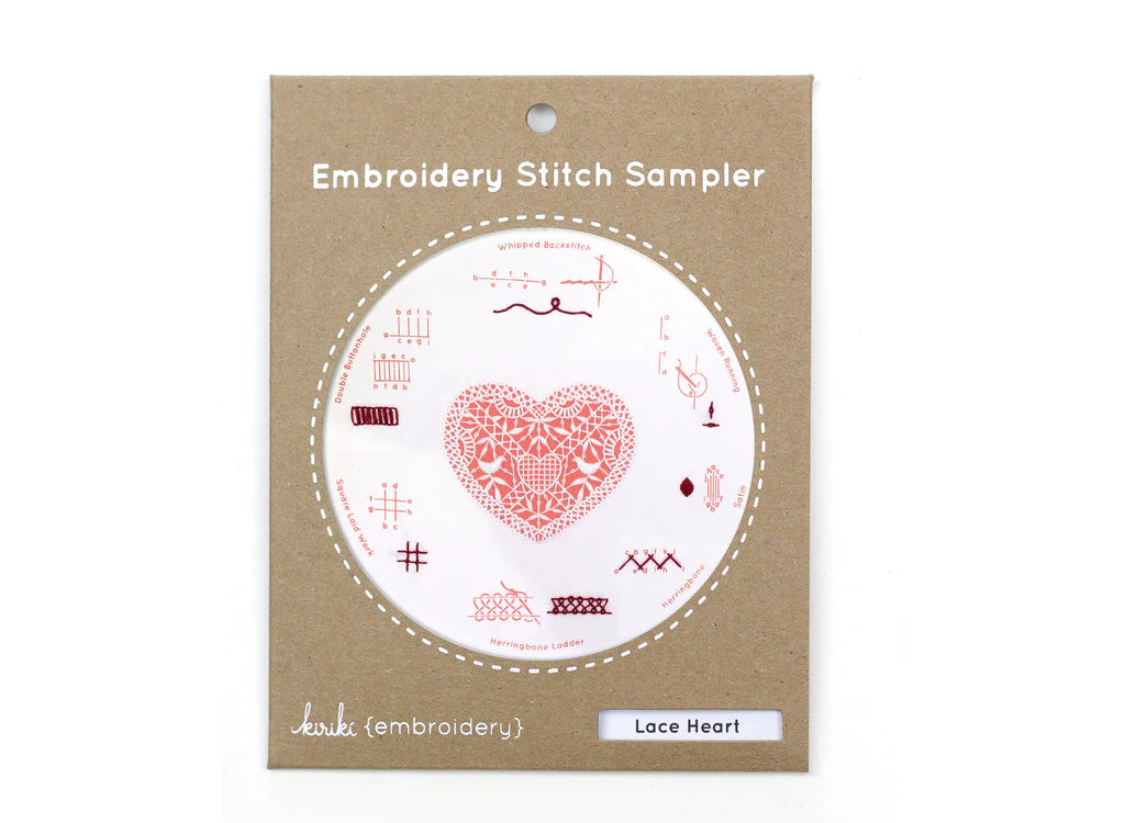 Embroidery Kit Stitch Sampler- Lace Heart