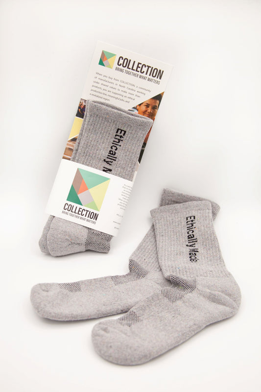 Grey socks made out of sustainably sourced materials